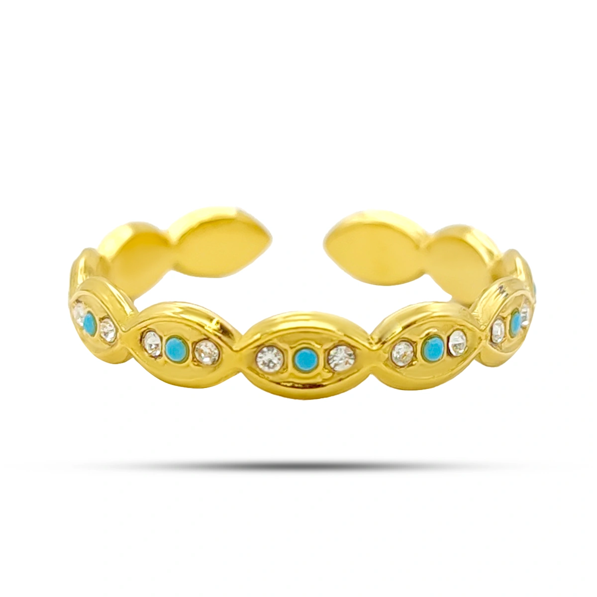 Anillo Acero Cristales Ojos Unidos Pupila Azul Ajustable 3