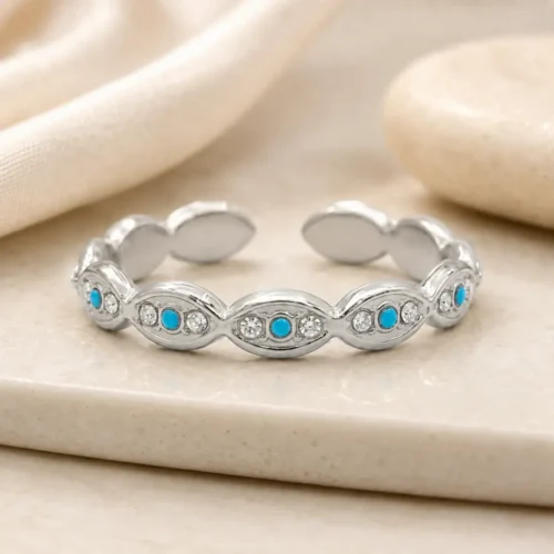 Anillo Acero Cristales Ojos Unidos Pupila Azul Ajustable (5)