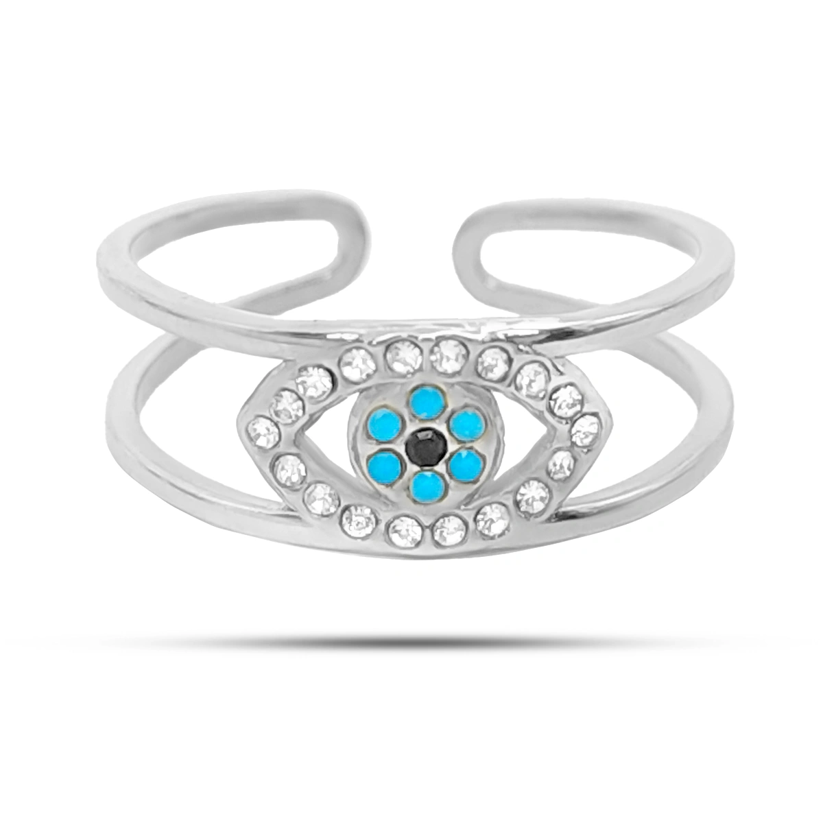 Anillo Acero Doble Linea Ojo Cristales Pupila Azul 7