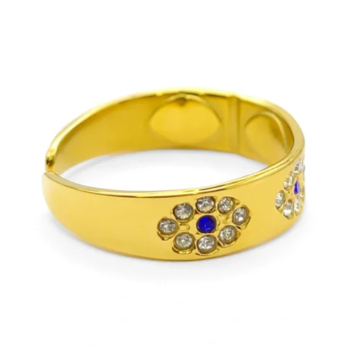 Anillo Acero Liso Ojos de Cristales Pupila Azul Ajustable (6)