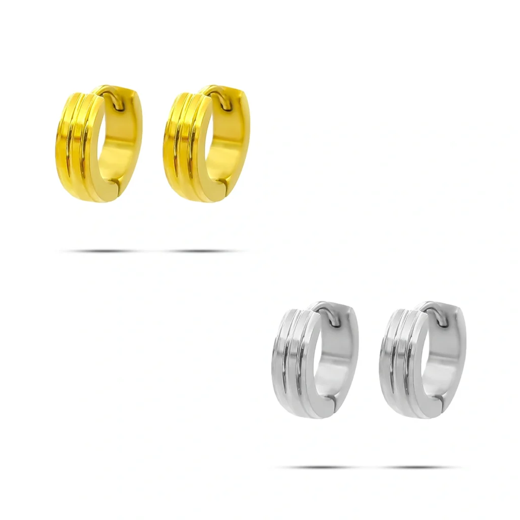 Aretes Acero Arracada Oval Rectangular Cierre Huggie 13 Aretes Acero Arracada Huggies Lineas Verticales Lisas