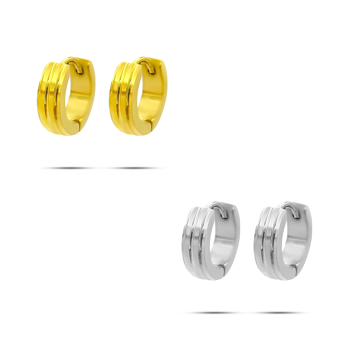 Aretes Acero Arracada Huggies Lineas Verticales Lisas
