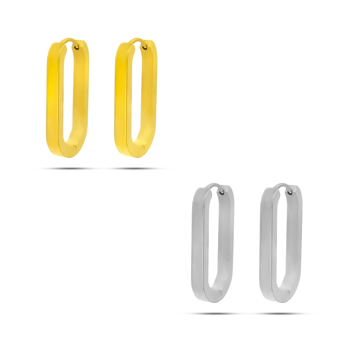 Aretes Acero Arracada Oval Rectangular Cierre Huggie