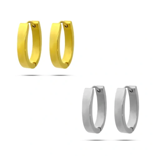 Aretes Acero Arracada Oval Rectangular Cierre Huggie (5)