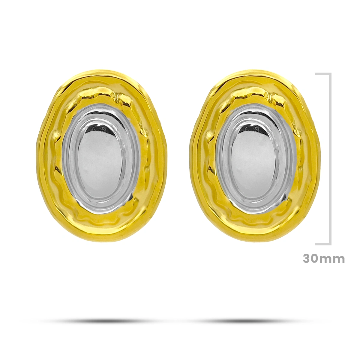 Aretes Acero Bicolor Discos Ovalados Diseno Martillado 1