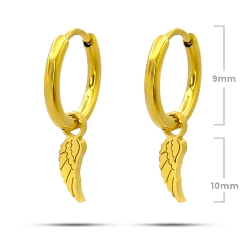 Aretes Acero Dorado Arracada Huggie Colgante Ala Angel (2)