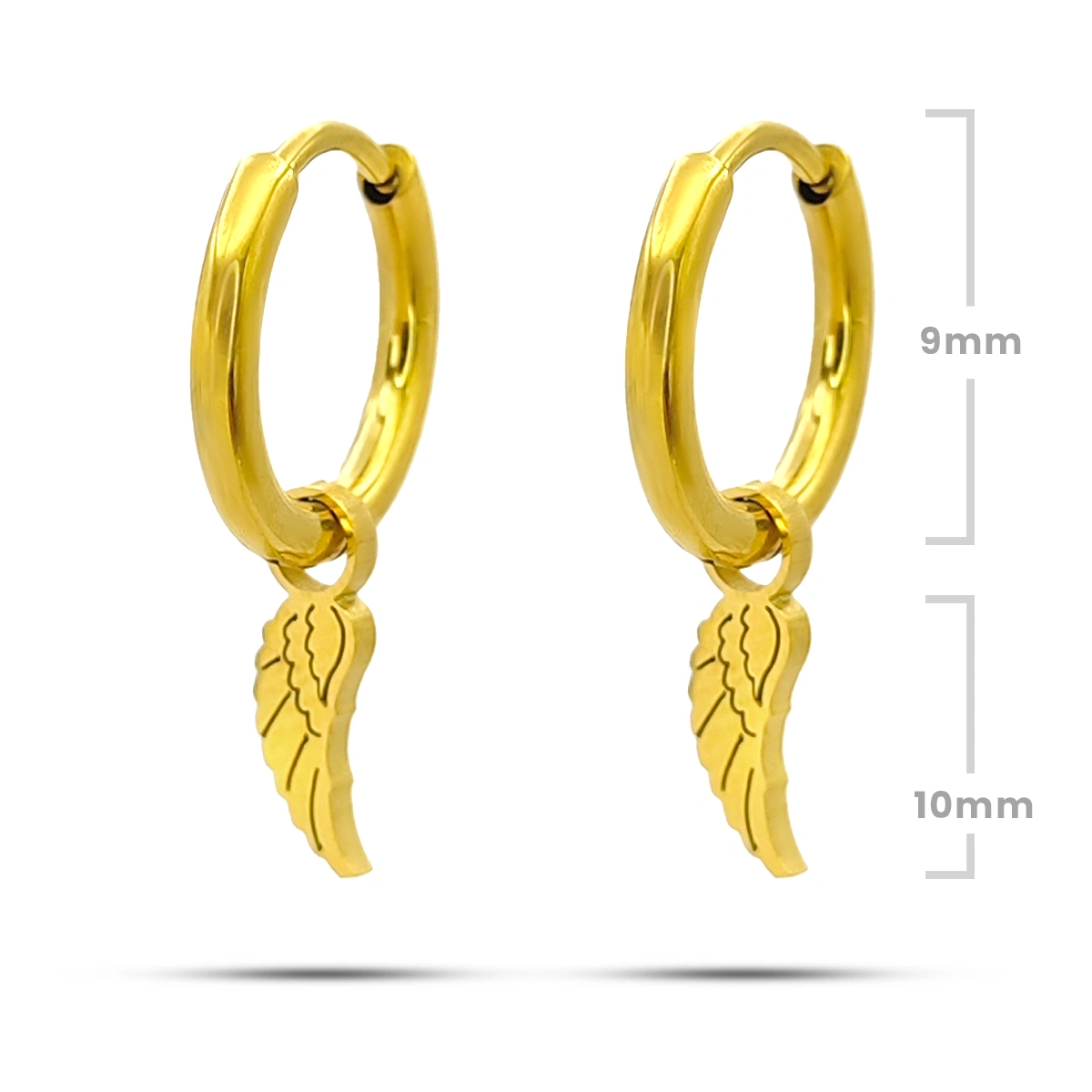 Aretes Acero Dorado Arracada Huggie Colgante Ala Angel 2