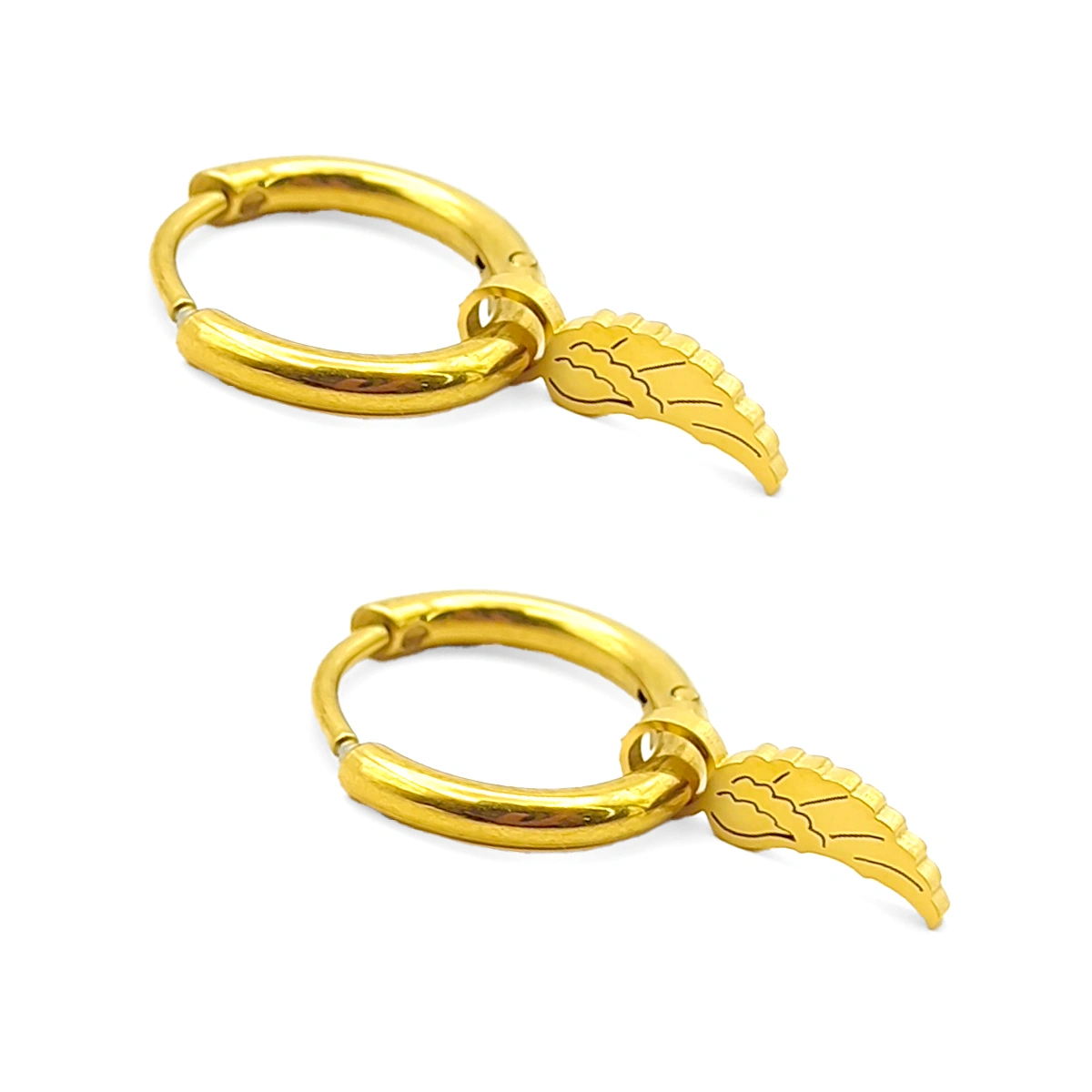 Aretes Acero Dorado Arracada Huggie Colgante Ala Angel 10 Aretes Acero Dorado Arracada Huggie Colgante Ala Angel - Image 8