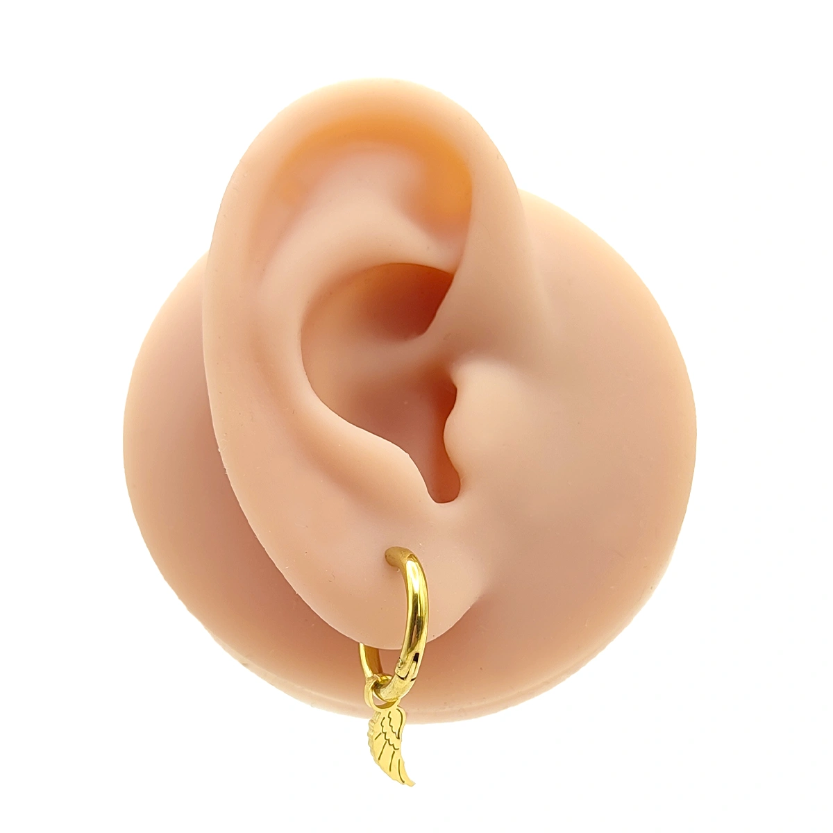Aretes Acero Dorado Arracada Huggie Colgante Ala Angel 8 Aretes Acero Dorado Arracada Huggie Colgante Ala Angel - Image 6