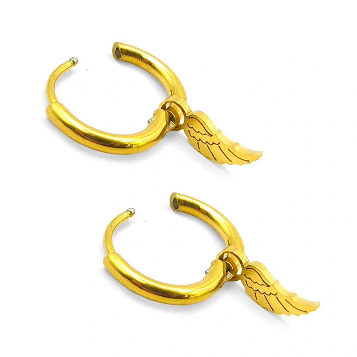 Aretes Acero Dorado Arracada Huggie Colgante Ala Angel 9 Aretes Acero Dorado Arracada Huggie Colgante Ala Angel - Image 7