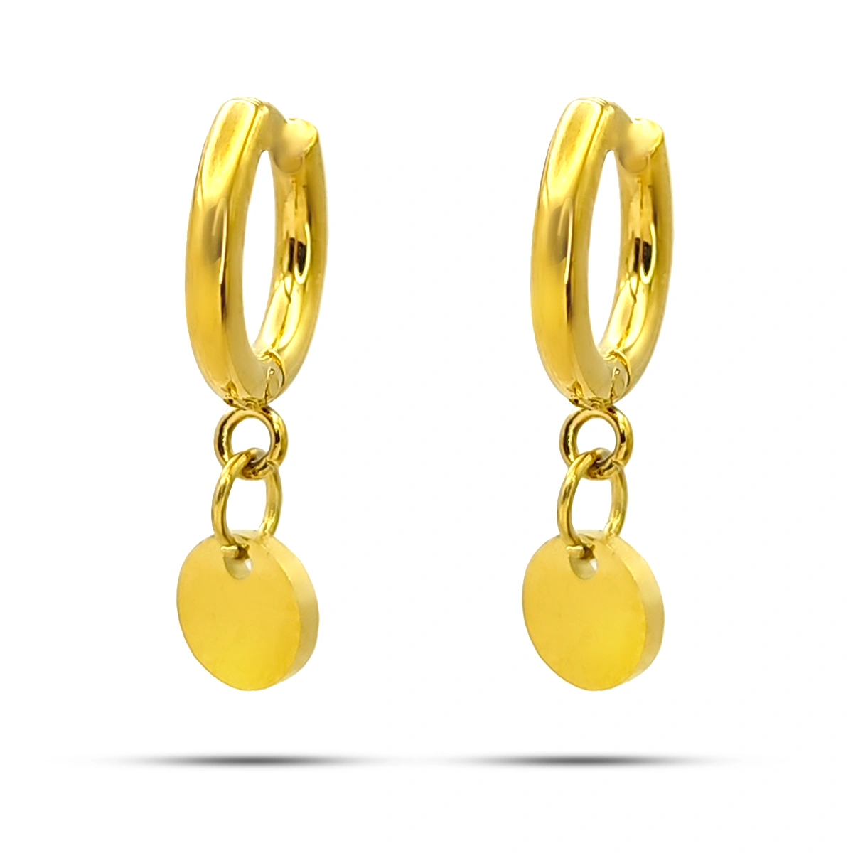 Aretes Acero Dorado Arracada Huggie Colgante Circulo Liso 1