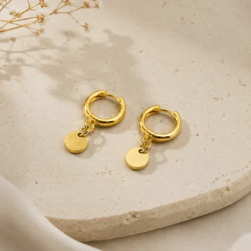 Aretes Acero Dorado Arracada Huggie Colgante Circulo Liso (5)