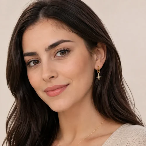 Aretes Acero Dorado Huggie Colgante Estrella Cristales (1)