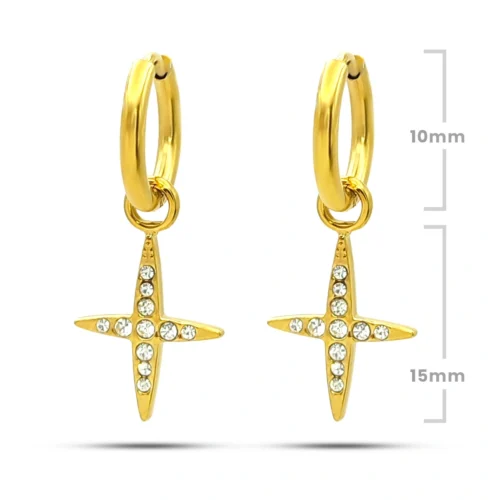 Aretes Acero Dorado Huggie Colgante Estrella Cristales (2)