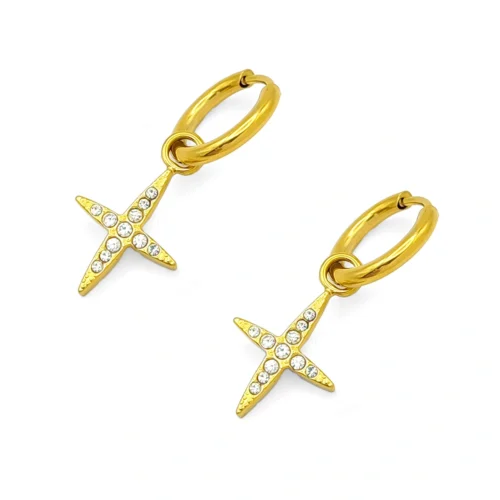 Aretes Acero Dorado Huggie Colgante Estrella Cristales (6)