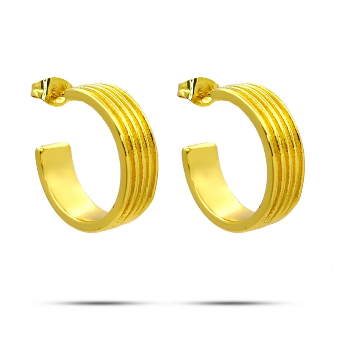 Aretes media arracada dorados de acero inoxidable con diseño ancho, canales lisos y acabado pulido para mujer