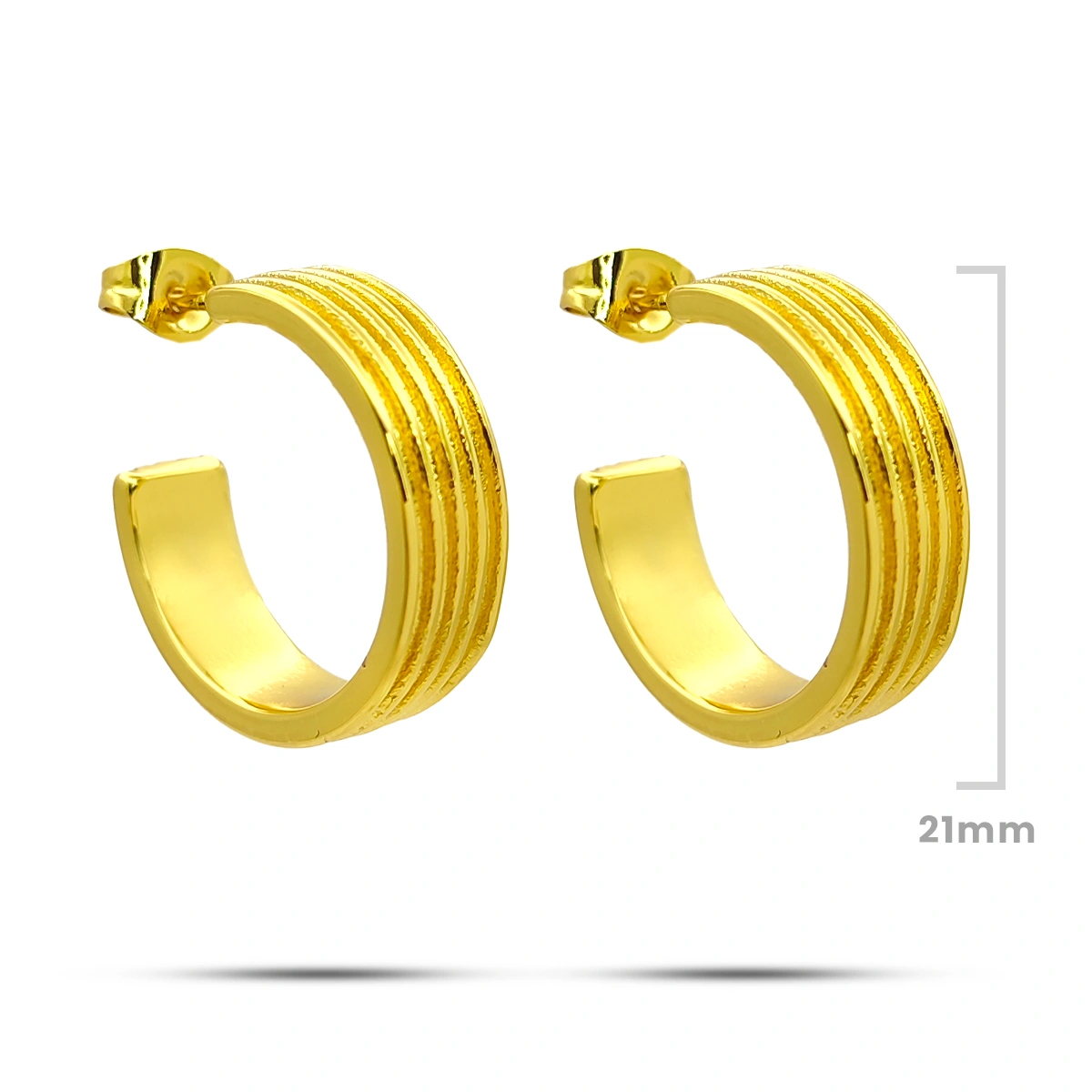 Aretes Acero Dorado Media Arracada Ancha Canales Lisos 2