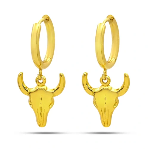 Aretes Acero Inox Arracada Huggie Colgante Vaquero Toro (1)