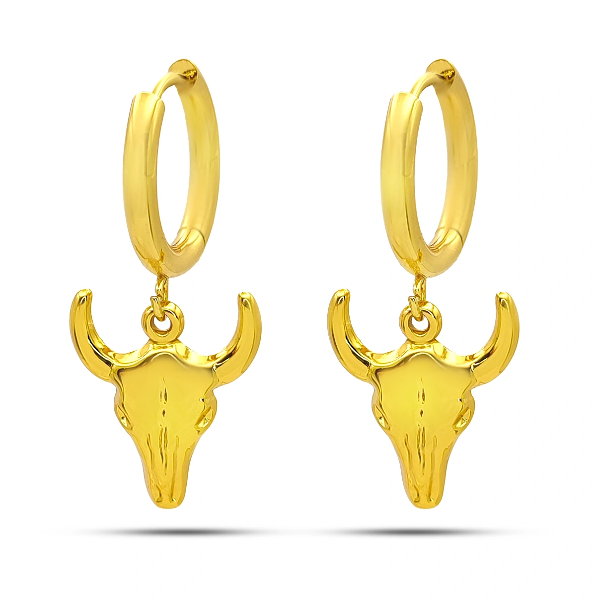 Aretes Acero Inox Arracada Huggie Colgante Vaquero Toro 1 1