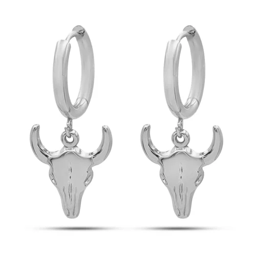Aretes Acero Inox Arracada Huggie Colgante Vaquero Toro (3)