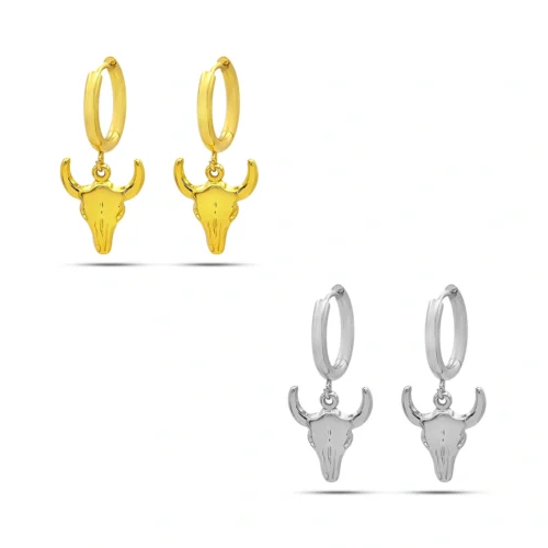 Aretes Acero Inox Arracada Huggie Colgante Vaquero Toro