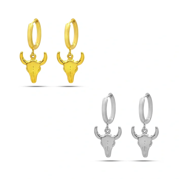 Aretes Acero Inox Arracada Huggie Colgante Vaquero Toro