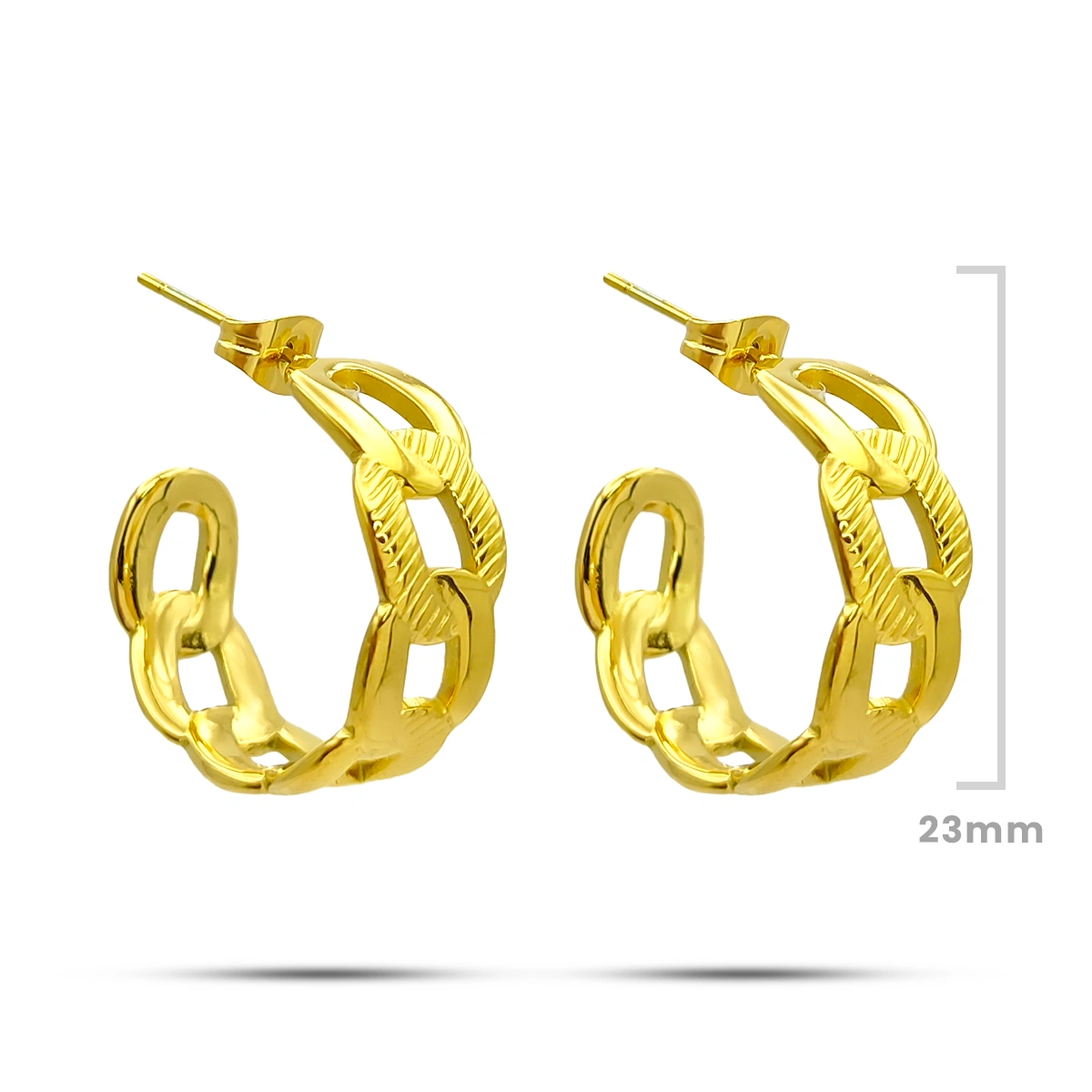 Aretes Acero Inox Media Arracada Cadena Estriada y Lisa 3