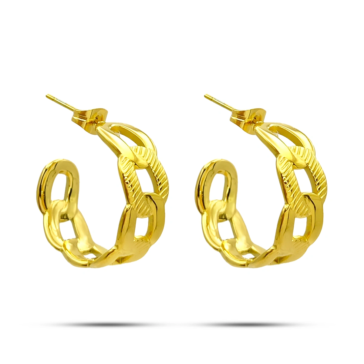 Aretes Acero Inox Media Arracada Cadena Estriada y Lisa 4