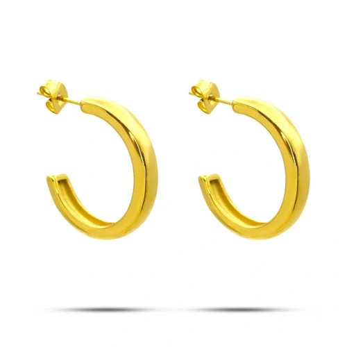 Aretes Acero Inox Media Arracada Lisa Pulida Casual 25 mm (1)