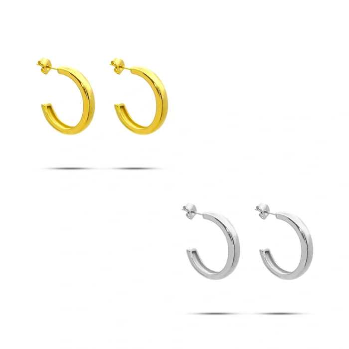 Aretes Acero Inox Media Arracada Lisa Pulida Casual 25 mm