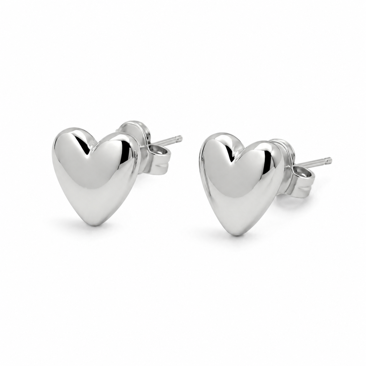 Aretes Acero Inox Plateado Corazon Broquel Liso Pulido 1