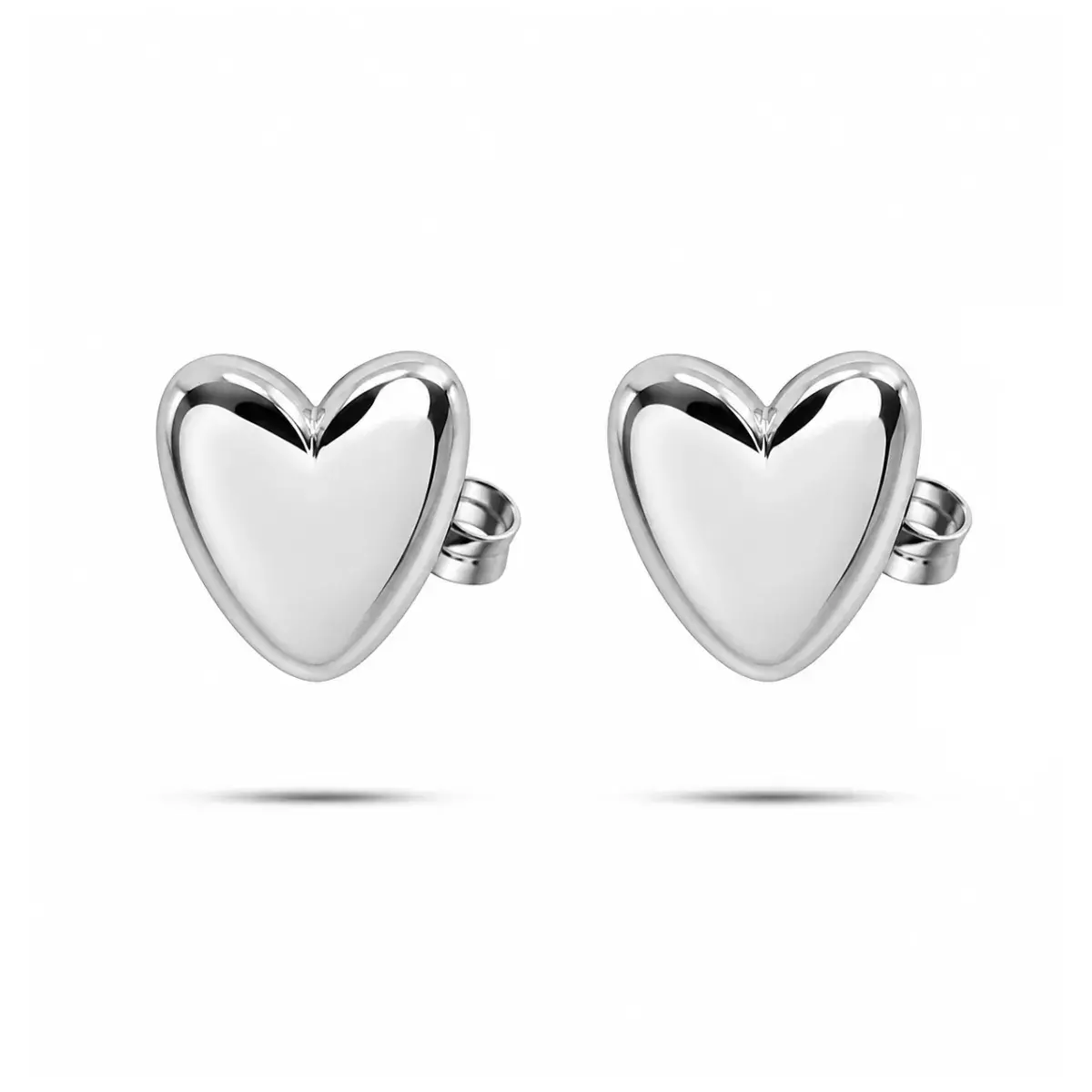 Aretes Acero Inox Plateado Corazon Broquel Liso Pulido