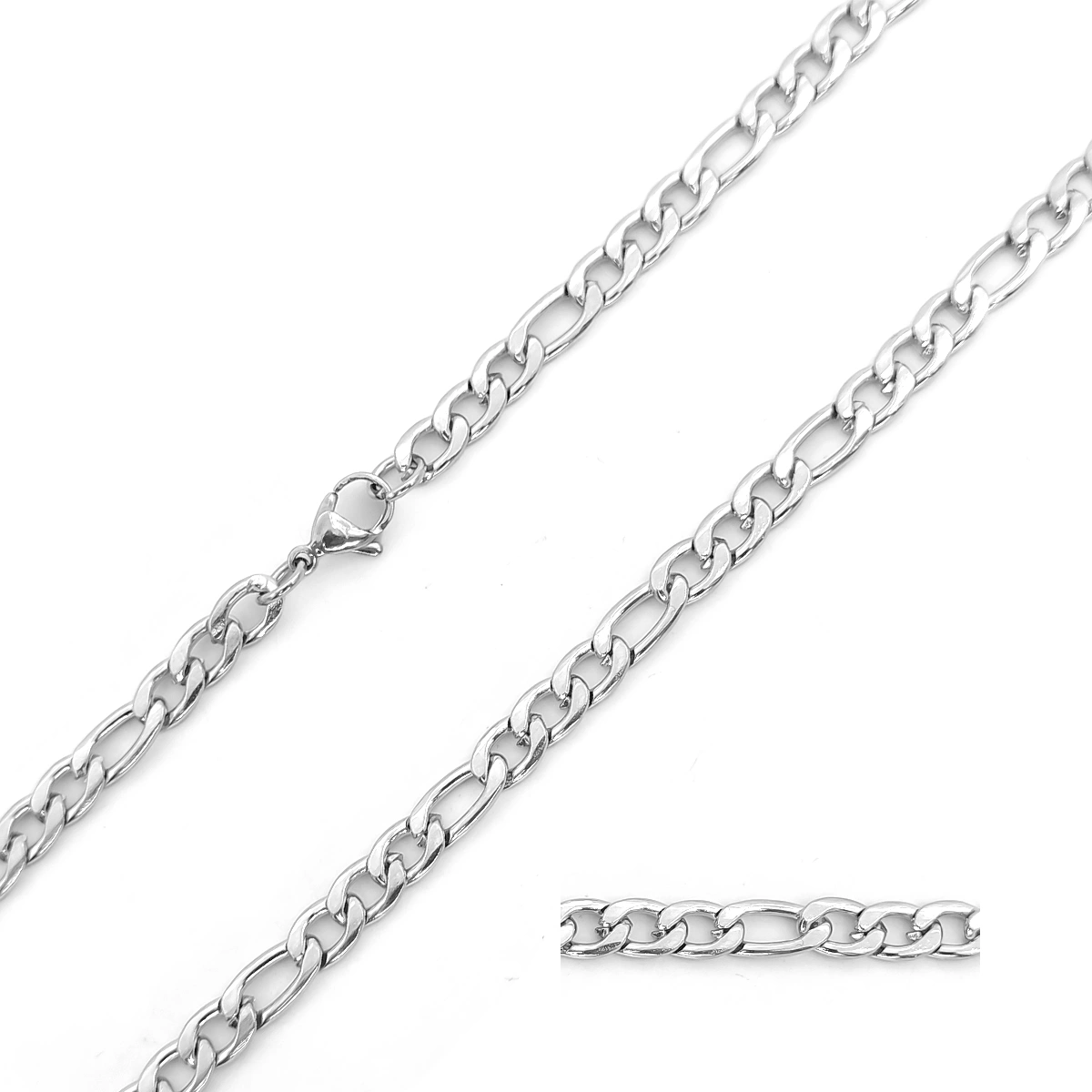 Cadena Acero Inox Plateado 3x1 Figaro Sencilla Casual 2