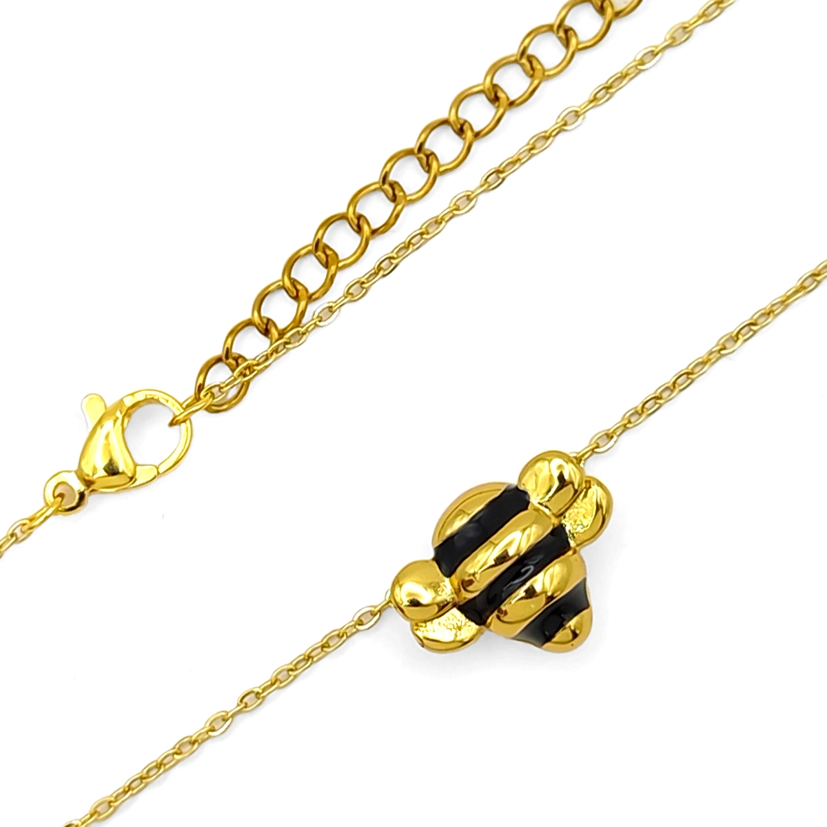 Collar Acero Dorado Abeja Inflada Esmalte Rayas Negras 2 1