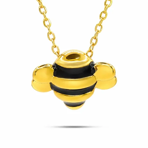 Collar Acero Dorado Abeja Inflada Esmalte Rayas Negras