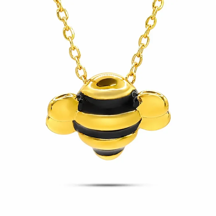Collar Acero Dorado Abeja Inflada Esmalte Rayas Negras
