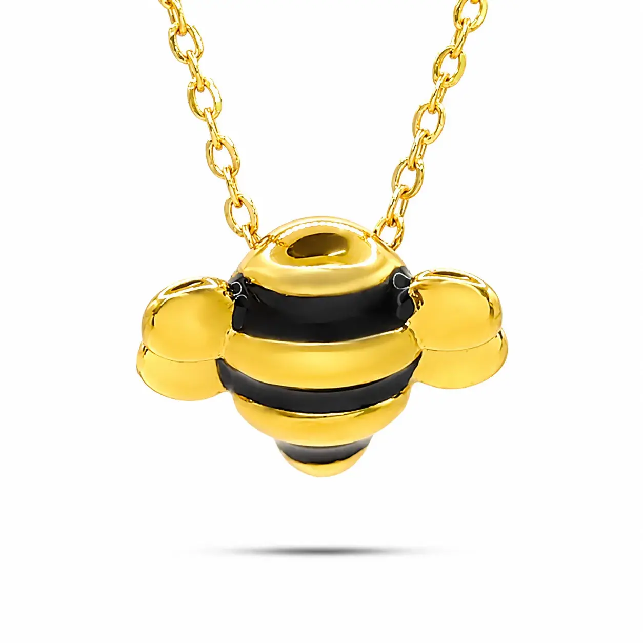 Collar Acero Dorado Abeja Inflada Esmalte Rayas Negras