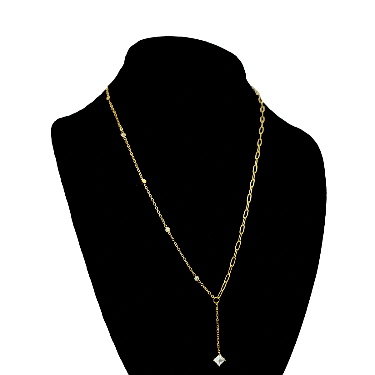 Collar Acero Dorado Eslabon Oval Cristal Rombo Corbatín 8 Collar Acero Dorado Eslabon Oval Cristal Rombo Corbatín - Image 6