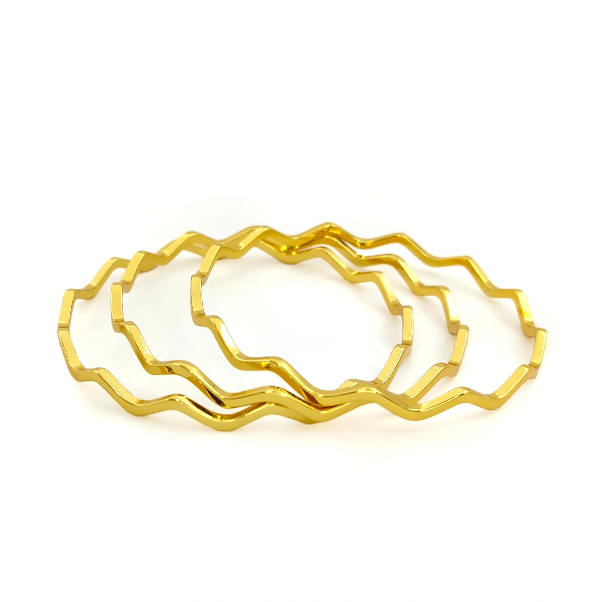 Pulsera dorada de acero inoxidable con diseño zig zag de tres líneas onduladas para mujer