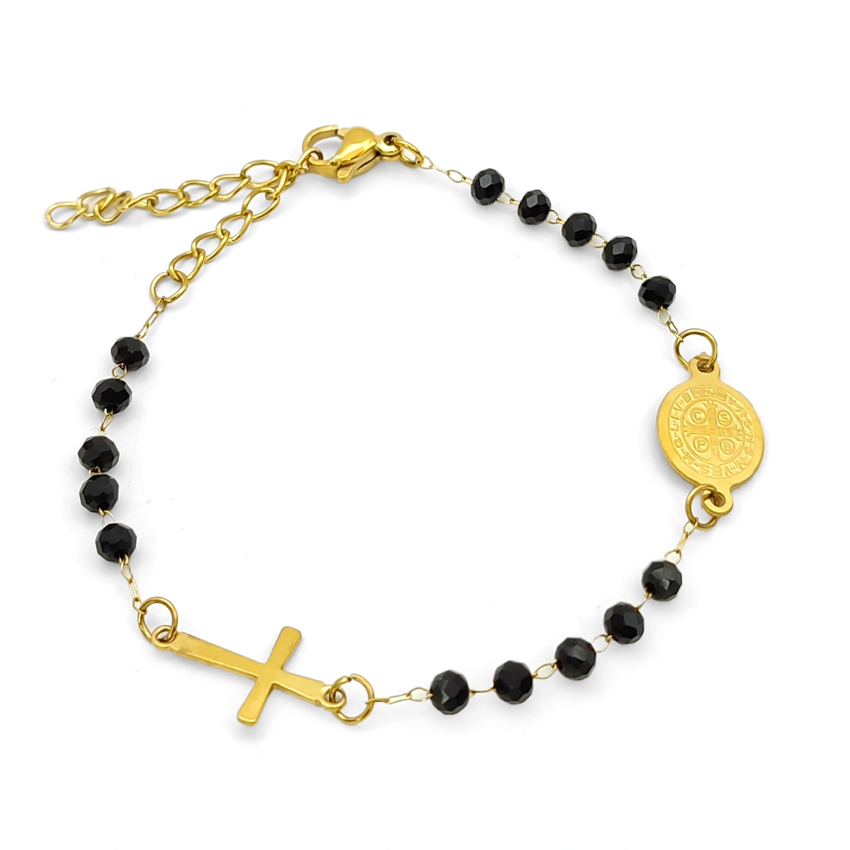 Pulsera Acero Misterio Cristal Cortado Negro San Benito 1