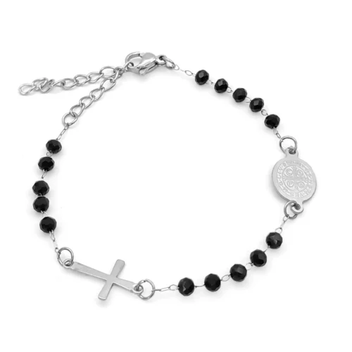 Pulsera Acero Misterio Cristal Cortado Negro San Benito (6)