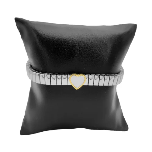 Pulsera Acero Plateado Tipo Italiano Elastica Corazón (1)