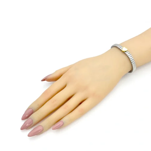 Pulsera Acero Plateado Tipo Italiano Elastica Corazón (2)