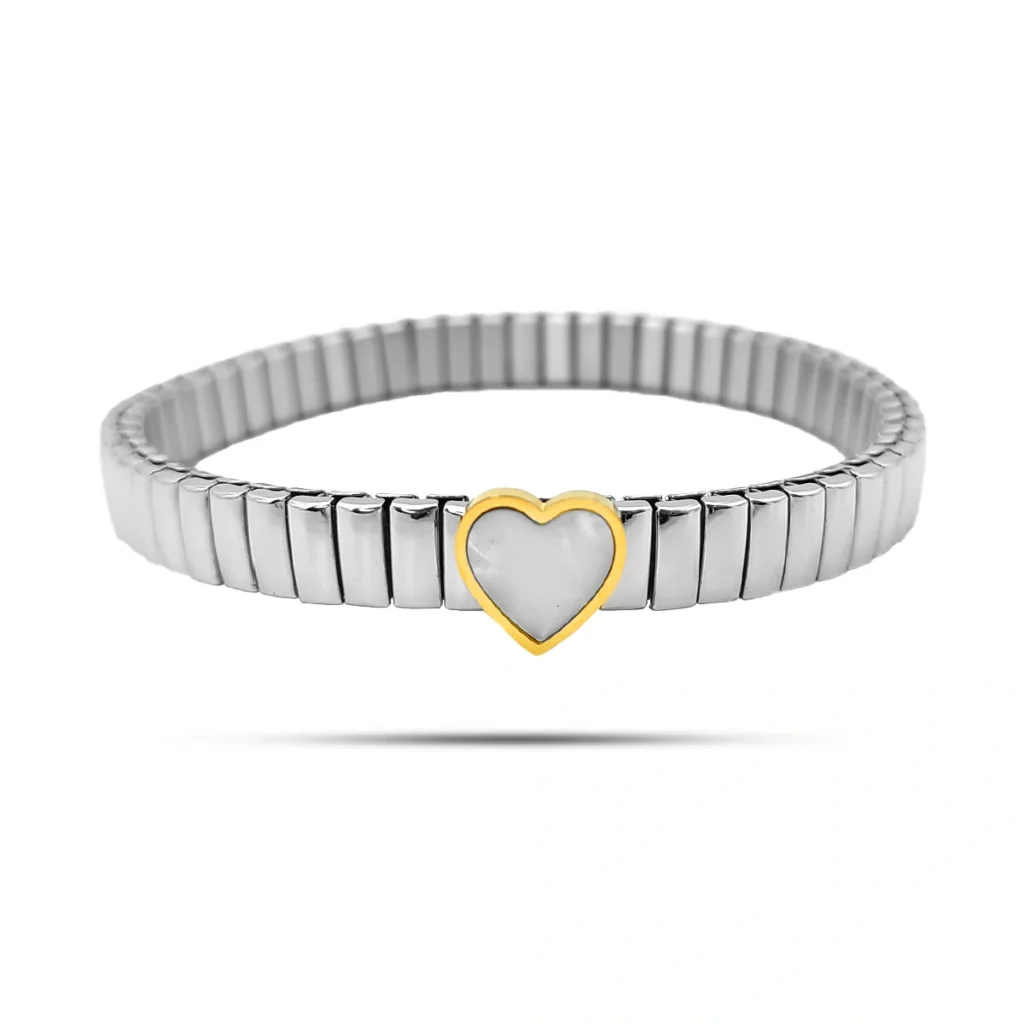 Pulsera Acero Plateado Tipo Italiano Elastica Corazon 3