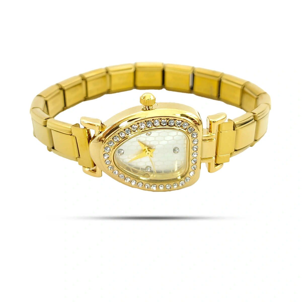 Pulsera Acero Tipo Italiana con Reloj Mini Cristales 1