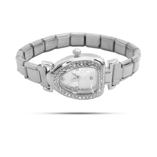 Pulsera Acero Tipo Italiana con Reloj Mini Cristales (7)