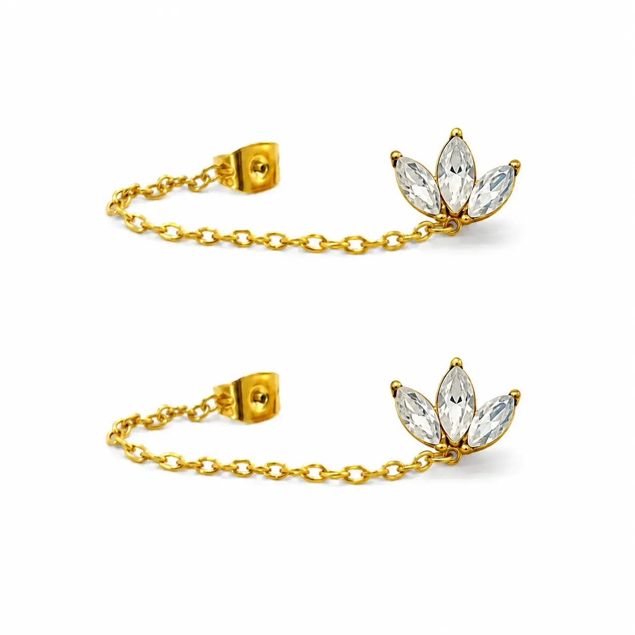 Aretes Acero Inox Dorado Cristal Marquesa Triple Cadena 5 Aretes Acero Inox Dorado Cristal Marquesa Triple Cadena - Image 3