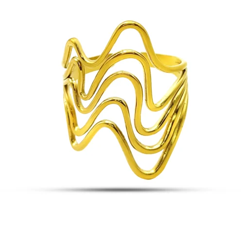 Anillo Acero Inoxidable Dorado Curvas Irregulares Delgadas