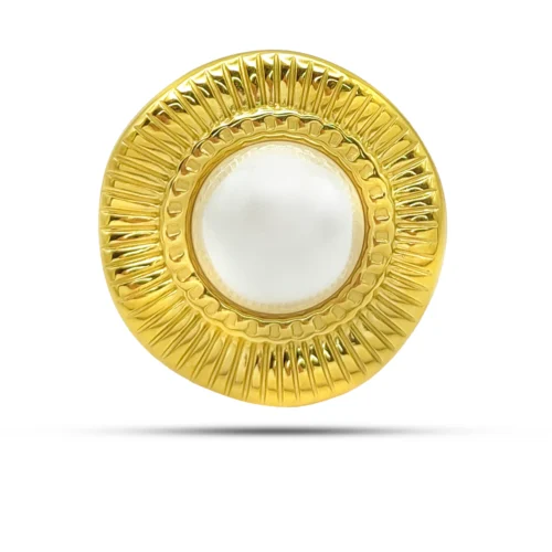 Anillo Acero Inoxidable Dorado Mujer Perla Elegante