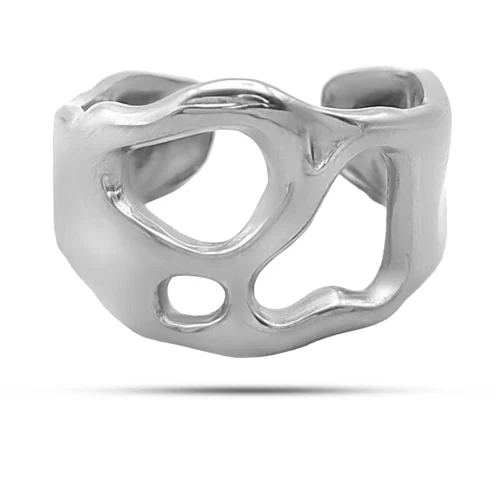 Anillo Acero Inoxidable Plateado Mujer Moderno Martillado